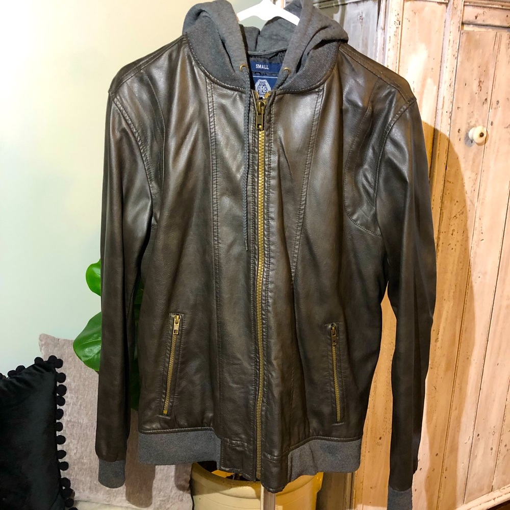 Men’s American Rag hooded faux leather jacket Sz S